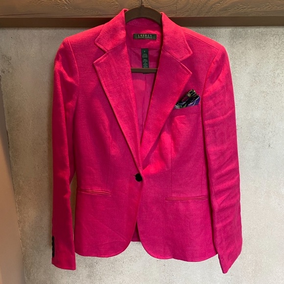 Vintage Ralph Lauren 100% Linen Hot Pink One Button Blazer -New Condition Size 4 - Picture 3 of 3